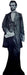 Cardboard cutout of Abraham Lincoln in a dark, formal 19th-century suit with a long coat. He holds a rolled-up document in one hand and a book in the other, standing tall and composed with a solemn expression.