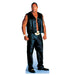 Life-size cardboard cutout of a muscular man wearing a sleeveless black leather vest, black leather pants, and black shoes, with a gold belt buckle and bracelet, standing confidently with clenched fists.