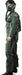 Cut-out of a fighter pilot in full green flight suit with helmet, oxygen mask, and tactical gear, standing in a side-facing pose. Patches and insignia are visible on the arms and chest, and the pilot is wearing black boots.