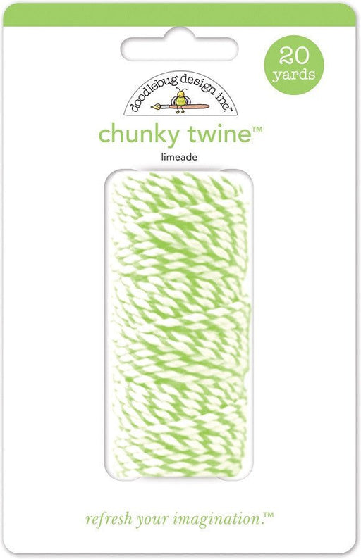 Package of Doodlebug Design Inc. chunky twine in limeade color, 20 yards long, featuring a thick light green and white twisted design.