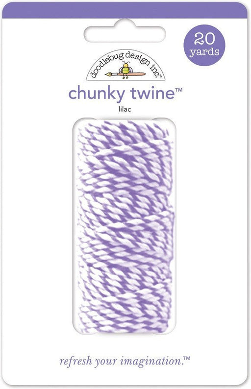 Package of Doodlebug Design Inc. chunky twine in lilac color, 20 yards long, featuring a thick purple and white twisted design.
