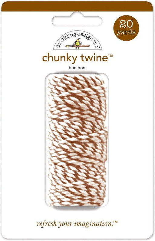 Package of Doodlebug Design Inc. chunky twine in bon bon color, 20 yards long, featuring a thick Brown and white twisted design.