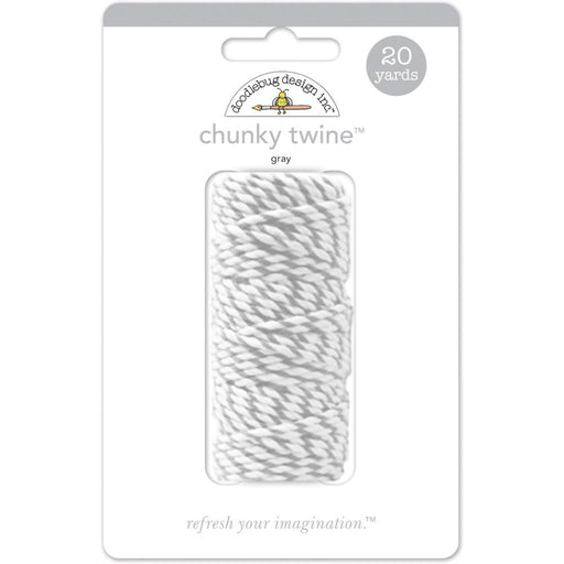 Package of Doodlebug Design Inc. chunky twine in gray color, 20 yards long, featuring a thick gray and white twisted design.