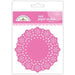 Package of Doodlebug Design Inc. paper doilies in the 'bubblegum' color, featuring 75 round pink doilies with intricate cut-out patterns.