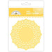 Package of Doodlebug Design Inc. paper doilies in the 'bumblebee' color, featuring 75 round yellow doilies with intricate cut-out patterns.