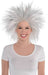 White spiky wig styled to stand straight out in all directions, worn by a smiling person in a plain white shirt.
