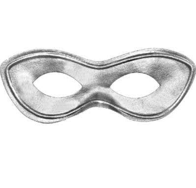 Silver metallic eye mask with a sleek curved design and two oval eye openings.