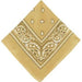 Gold bandana with a paisley print design featuring white and gold patterns, displayed in a diamond orientation.