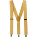 Gold suspenders with adjustable straps and silver clips at the ends, displayed against a white background.