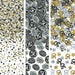 Confetti mix in gold, black, silver, and white featuring assorted shapes including circles, stars, and the number 50.