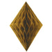 Gold diamond-shaped hanging paper decoration with a honeycomb design.
