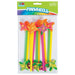 Package of Fun Express pinwheels with colorful plastic stems in yellow, green, and pink, and bright orange pinwheel tops.