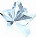 Metallic silver star-shaped balloon weight with a smooth reflective surface and a loop at the top for tying balloons.
