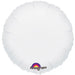 Round white foil balloon with a smooth, glossy finish, tied at the bottom with matching ribbon.