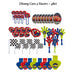 Assorted Disney Cars 3 party favors set, 48 pieces total, including round disc shooters, yo-yos, maze puzzles, clapper hands, checkered flags, and whistles, all featuring Lightning McQueen designs.