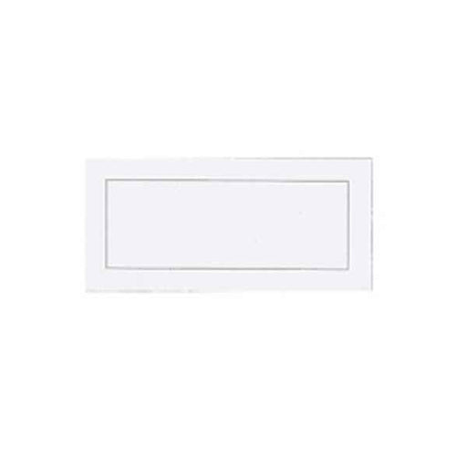 Plain white rectangular place card with a thin silver border and blank center – ideal for writing guest names, table numbers, or labels for weddings, banquets, and formal events.
