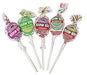 Five Charms Blow Pop lollipops in assorted flavors—grape, sour apple, cherry, watermelon, and strawberry—each wrapped in colorful packaging with white sticks.