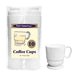 Package of Party Essentials White Plastic Coffee Cups, 10-count pack of 8 oz disposable cups with handles, shown with one cup displayed outside the packaging.