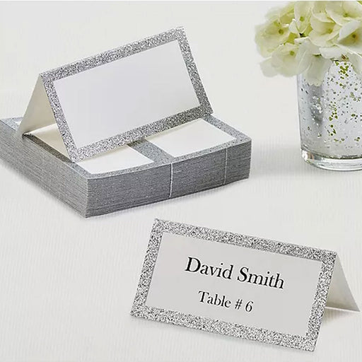 Glitter Silver Place Cards 4"x2" | 50ct - Zurchers