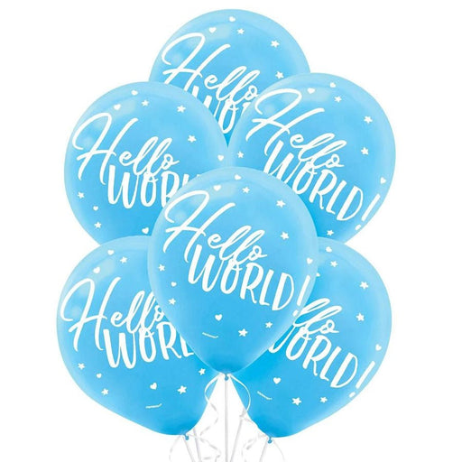 Blue Hello World Flat Printed Latex Balloons, 12'' | 15 ct - Zurchers
