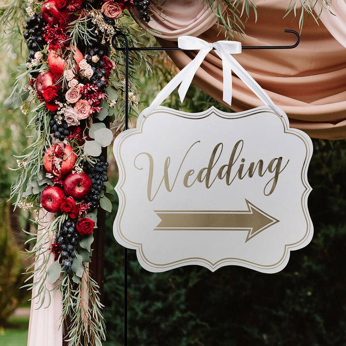 White & Gold Wedding Scroll Sign 18" | 1ct - Zurchers
