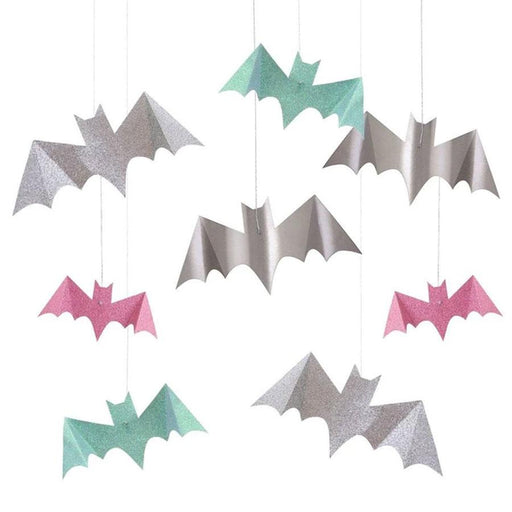 Pastel Halloween Glitter Hanging Bats | 8ct - Zurchers
