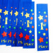 Multiple blue ribbons with '1st Place' printed in gold text, decorated with red, yellow, green, and orange stars of various sizes.