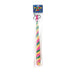 Colorful piñata bat in retail packaging, featuring diagonal stripes in pink, yellow, green, and white. The packaging includes a blue label at the top with the words 'Piñata Bat' in bright, festive lettering, and a small blindfold attached.