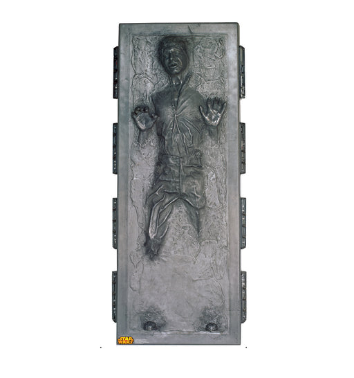 Cutout standee of Han Solo frozen in carbonite from Star Wars, featuring a full-body 3D sculpted effect in a gray metallic finish.