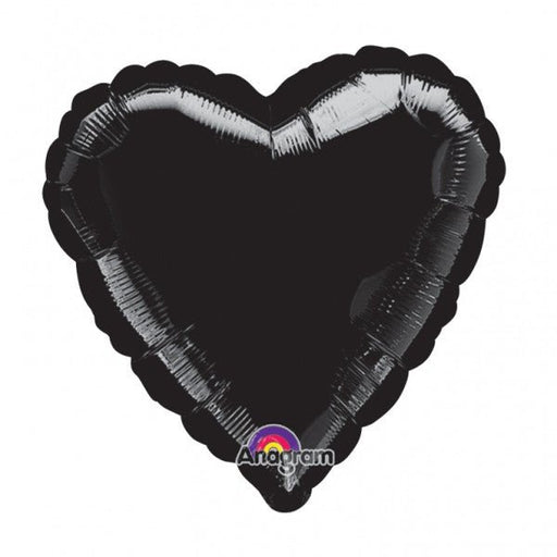 black heart-shaped foil balloon with a smooth, shiny surface, featuring the Anagram logo at the bottom.