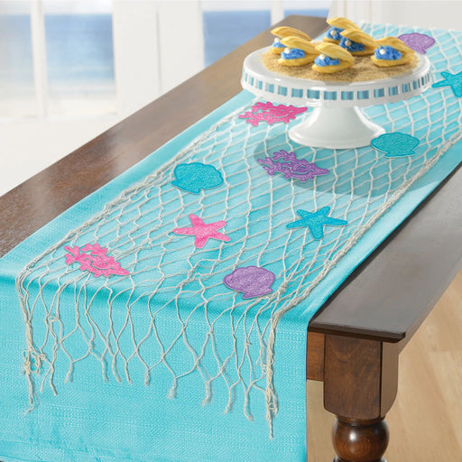 Glitter Shimmering Mermaids Fishnet Table Runner Decorating Kit | 13 pcs - Zurchers