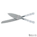 Clear-handled serving utensil set featuring a stainless steel cake knife and pie server. Both utensils have elegant, faceted clear plastic handles and polished silver blades, ideal for weddings, anniversaries, and formal events.