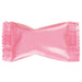 Pink candy wrapper with a glossy finish and crimped edges on both sides.