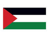 
The flag of Palestine featuring three horizontal stripes in black, white, and green from top to bottom, with a red triangle extending from the hoist side toward the center. 