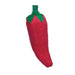 Piñata shaped like a red chili pepper with a textured crepe paper surface and green leafy top.