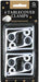 Package of 4 Amscan tablecover clamps in black and white, designed for securing tablecloths; the clamps are displayed in a black blister package with gold confetti design and labeled in both English and French.