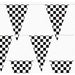 Black and white checkered racing pennant banner with triangle-shaped flags. The flags are arranged in a repeating pattern along a horizontal string, commonly used for racing-themed parties or events.