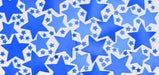 Blue stars of various sizes arranged over a white background, with a mix of solid, outlined, and clustered shapes.