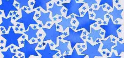 Blue stars of various sizes arranged over a white background, with a mix of solid, outlined, and clustered shapes.