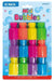 Package of 12 small bubble bottles in assorted bright colors including pink, orange, yellow, green, blue, and purple, arranged in four rows of three against a blue background with bubble graphics.