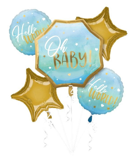 Oh Baby Hello World Blue Balloon Bouquet | 5 pcs - Zurchers