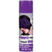 Aerosol can of purple hair spray with a bright purple cap and label – features an image of a model with streaked purple highlights in dark hair, labeled 'Purple Hair Spray' in bold black and purple text – temporary color, 3 oz can, perfect for costumes, team spirit, parties, and themed events. 