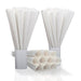 Three bundles of plain white paper cotton candy cones, stacked and fanned out for display.