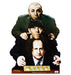 Cardboard cutout of The Three Stooges styled as lawyers. Curly is at the top with a bald head, Moe in the middle with a bowl haircut, and Larry at the bottom with wild, frizzy hair and a pipe in his hand. They are stacked vertically, dressed in dark suits. A yellow sign reads 'Dewey, Cheatem & Howe – Attorneys at Law.'