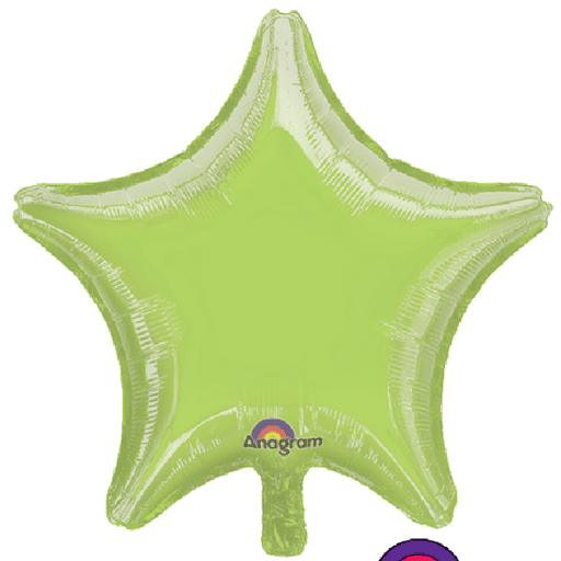 Lime Green star-shaped foil balloon with a glossy finish and the 'Anagram' logo printed near the bottom point.