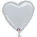 Silver heart-shaped foil balloon with crimped edges, tied with a curly white ribbon and displaying the Anagram logo near the bottom center.