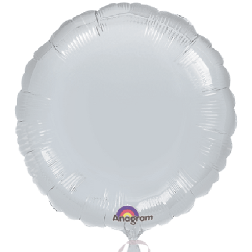 Silver round foil balloon with a scalloped edge, featuring a subtle sheen and the 'Anagram' logo at the bottom center.