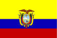 Ecuador flag with three horizontal stripes of yellow, blue, and red, featuring the national coat of arms in the center.