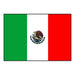 Mexican flag with three vertical stripes in green, white, and red, and the national coat of arms featuring an eagle on a cactus with a snake in its beak centered on the white stripe.