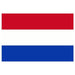 The flag of the Netherlands, featuring three horizontal stripes in red on top, white in the middle, and blue on the bottom.